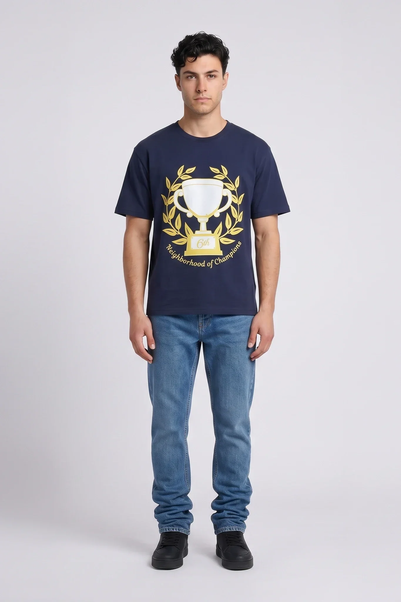 6Th Nbrhd Trophy Men's T-Shirt Navy - Image 8