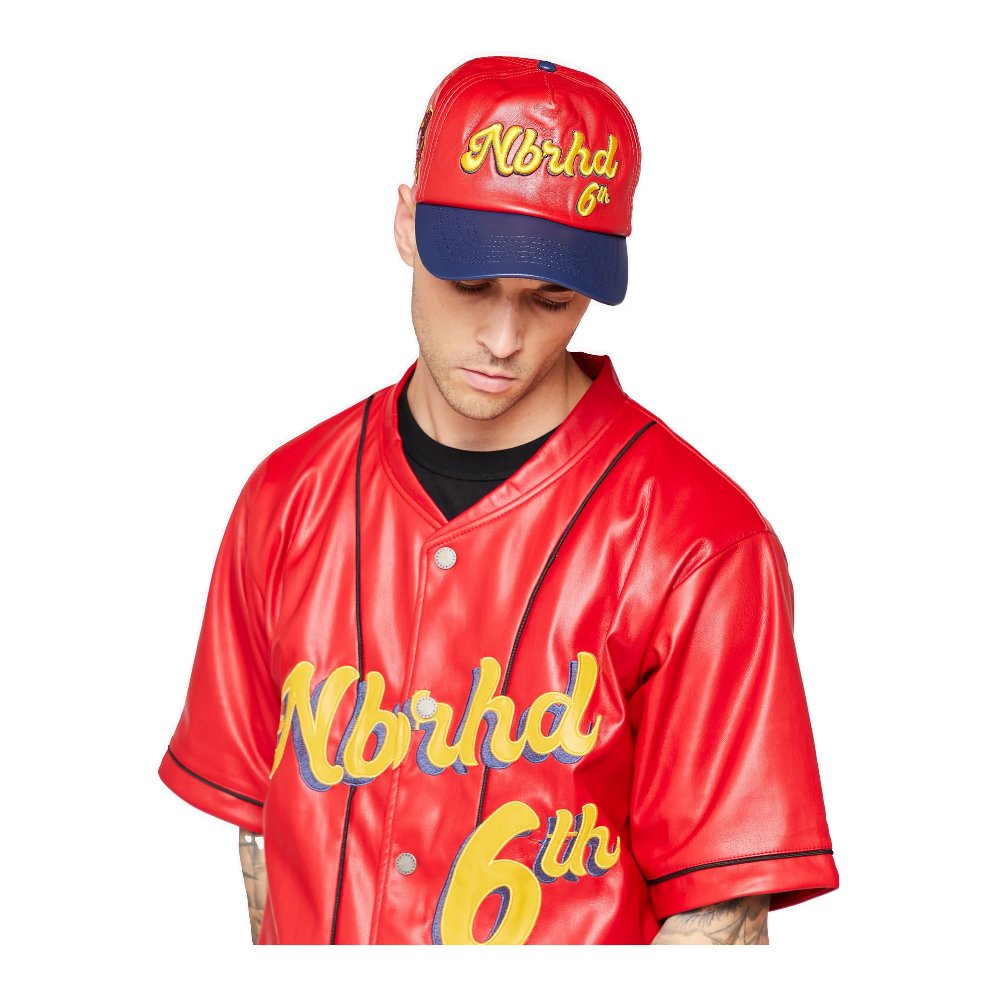 6Thneighborhood Logo Snapback Hat - Vegan Leather Red