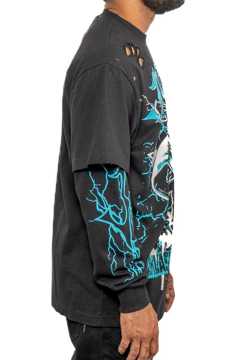 Juren Guitar Longsleeve T-Shirt - Distressed Black - Image 5