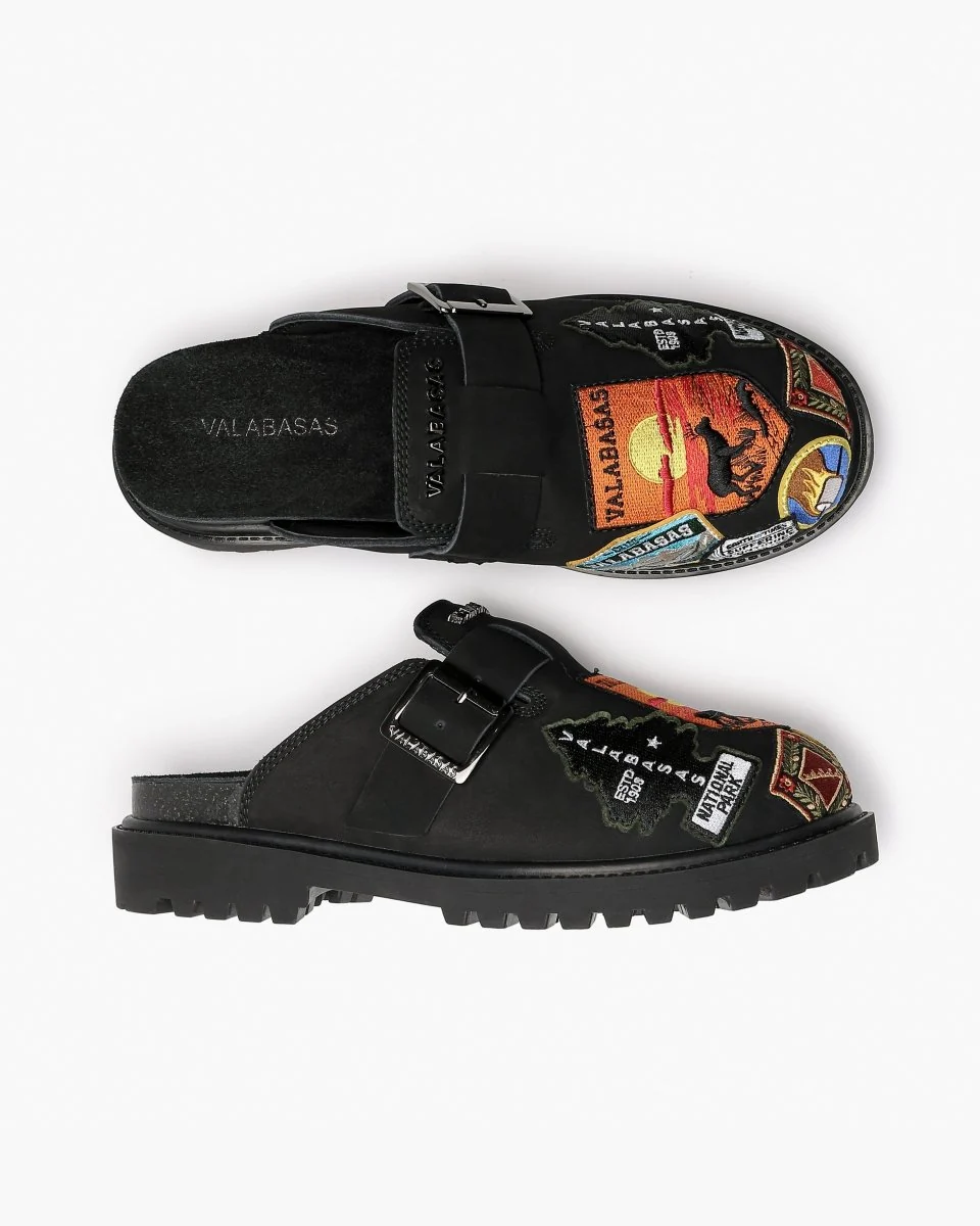 Valabasas Patch Mule Shoes - Embroidered Black - Image 2
