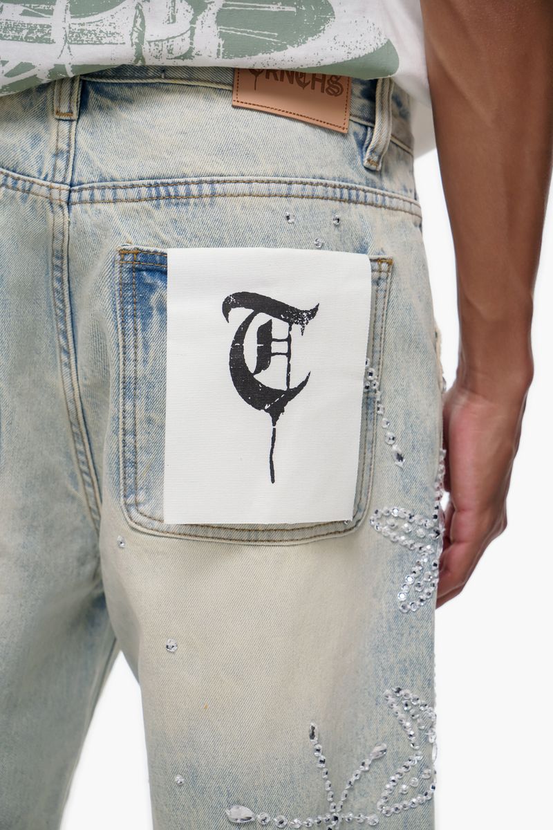 Trnchs Graphic Denim Shorts - Raw Hem - Image 4