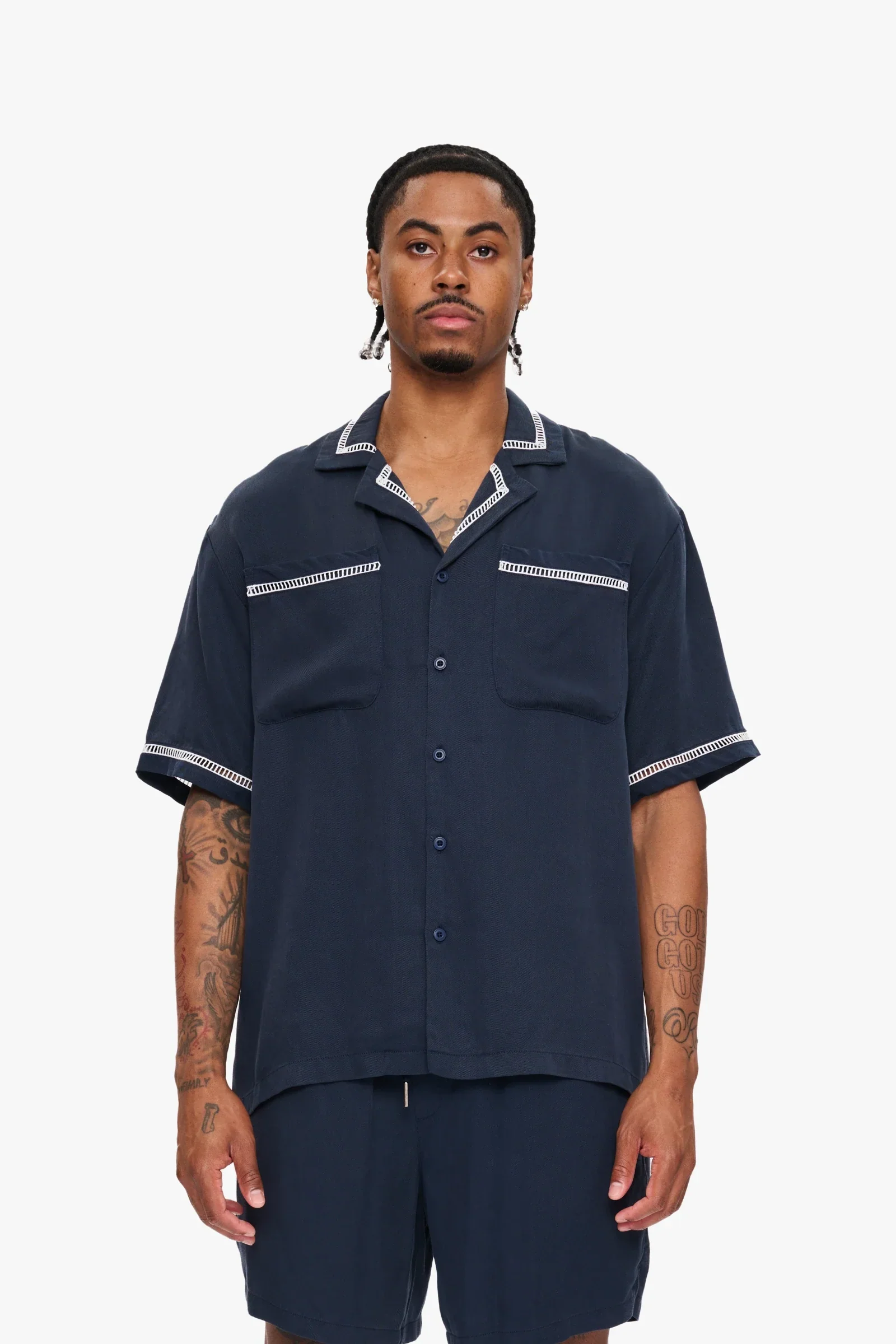 Silnt Chptrs Ladder Shirt - Embroidered Navy - Image 8