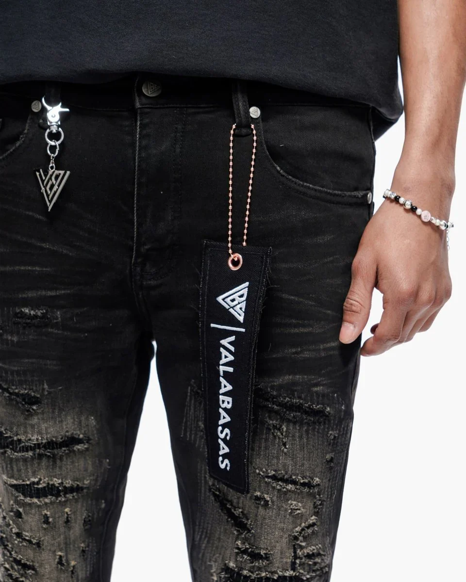 Valabasas Repair Black Wash Skinny Jeans - Distressed - Image 2