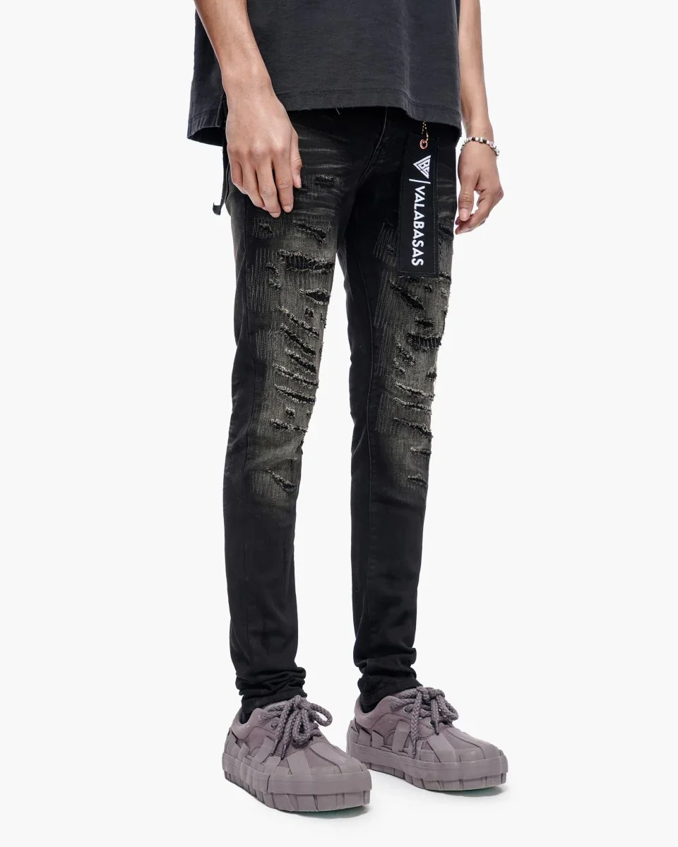 Valabasas Repair Black Wash Skinny Jeans - Distressed - Image 3
