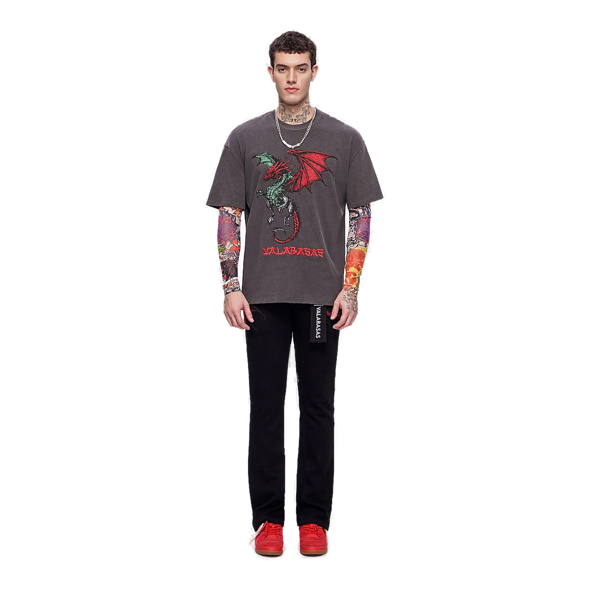 Valabasas Dragon T-Shirt - Embroidered Charcoal