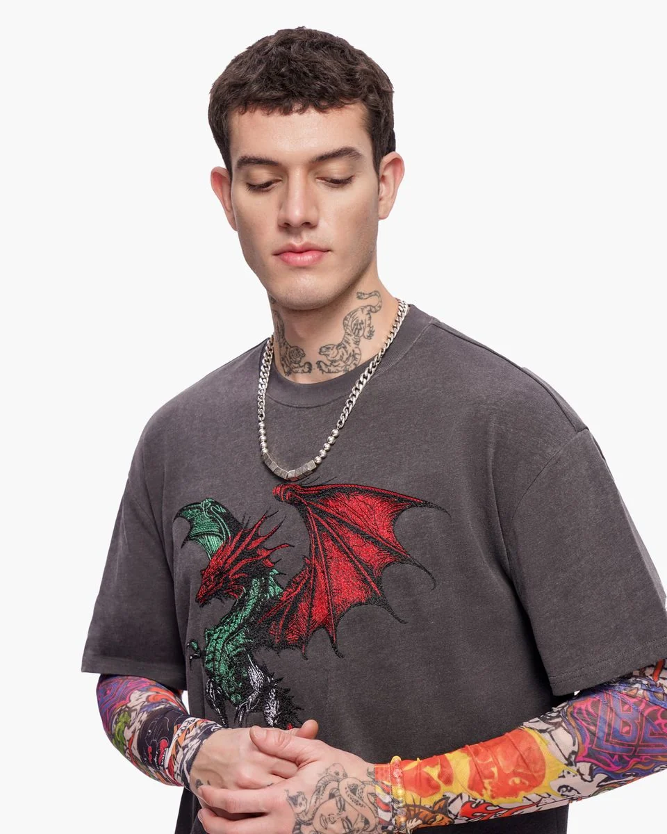 Valabasas Dragon T-Shirt - Embroidered Charcoal - Image 3