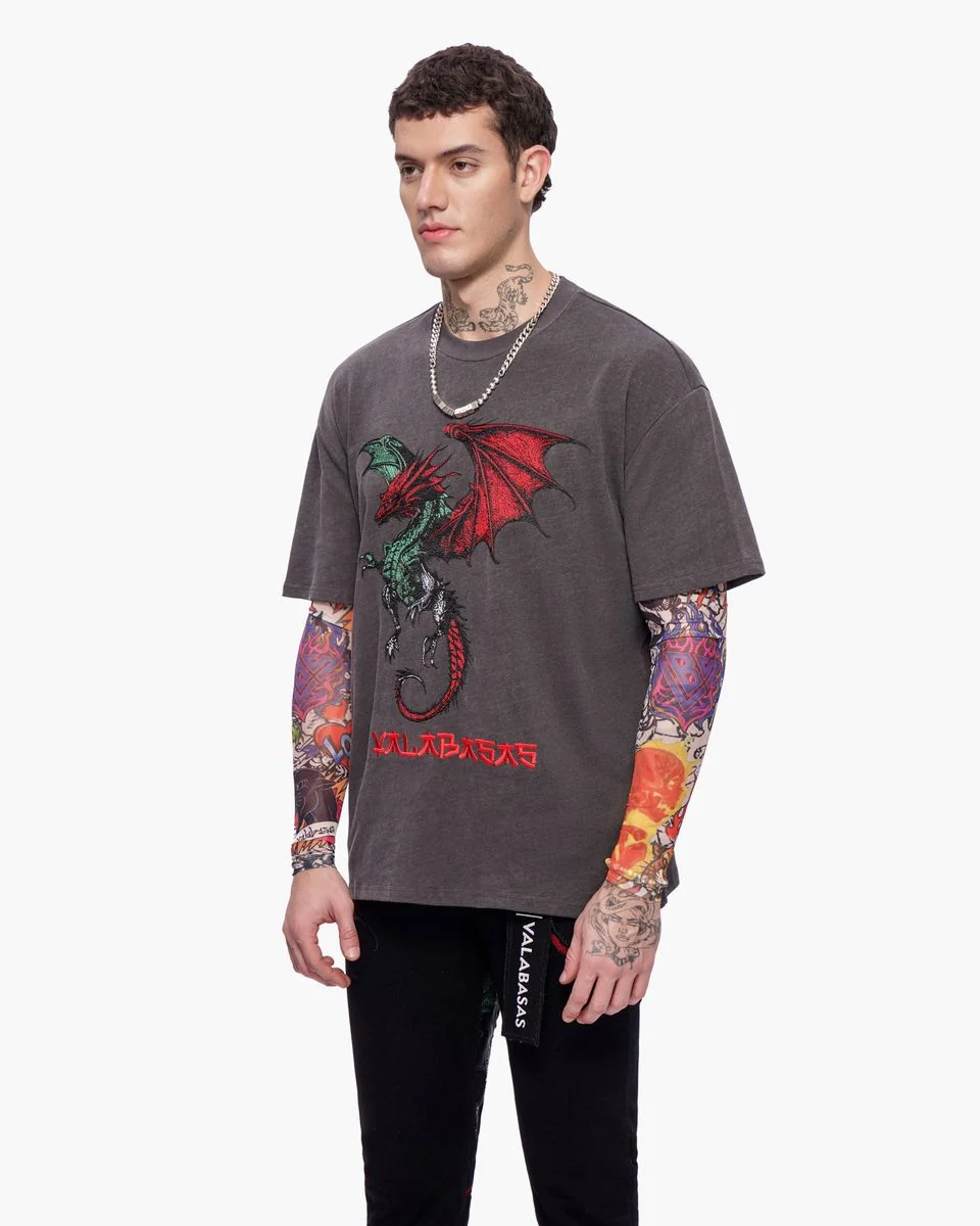 Valabasas Dragon T-Shirt - Embroidered Charcoal - Image 4