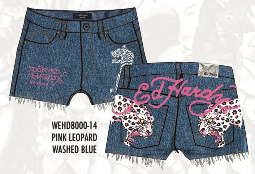 Ed Hardy Leopard Women Shorts - Frayed Hem Washed Blue - Image 4