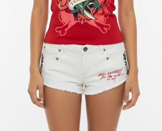 Ed Hardy Horses Shorts - Raw Hem Ivory - Image 2