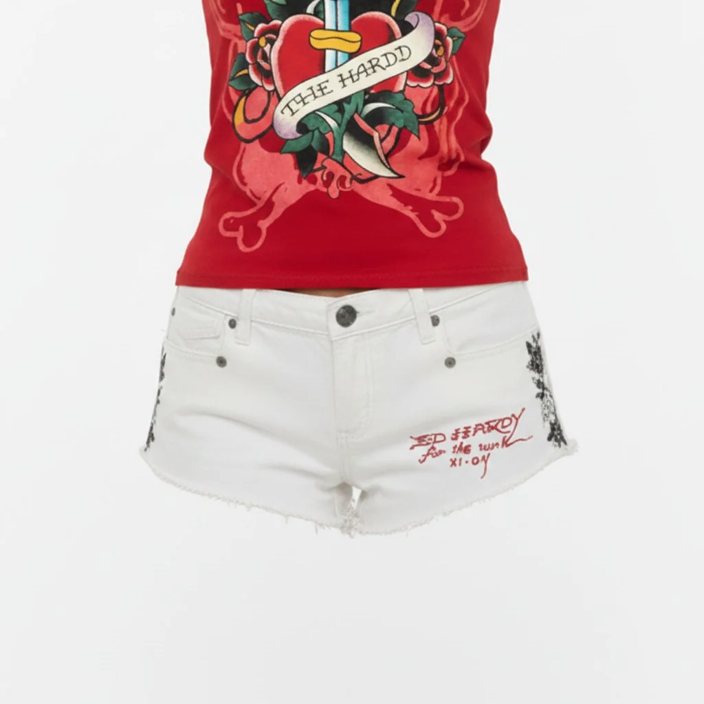 Ed Hardy Horses Shorts - Raw Hem Ivory - Image 3
