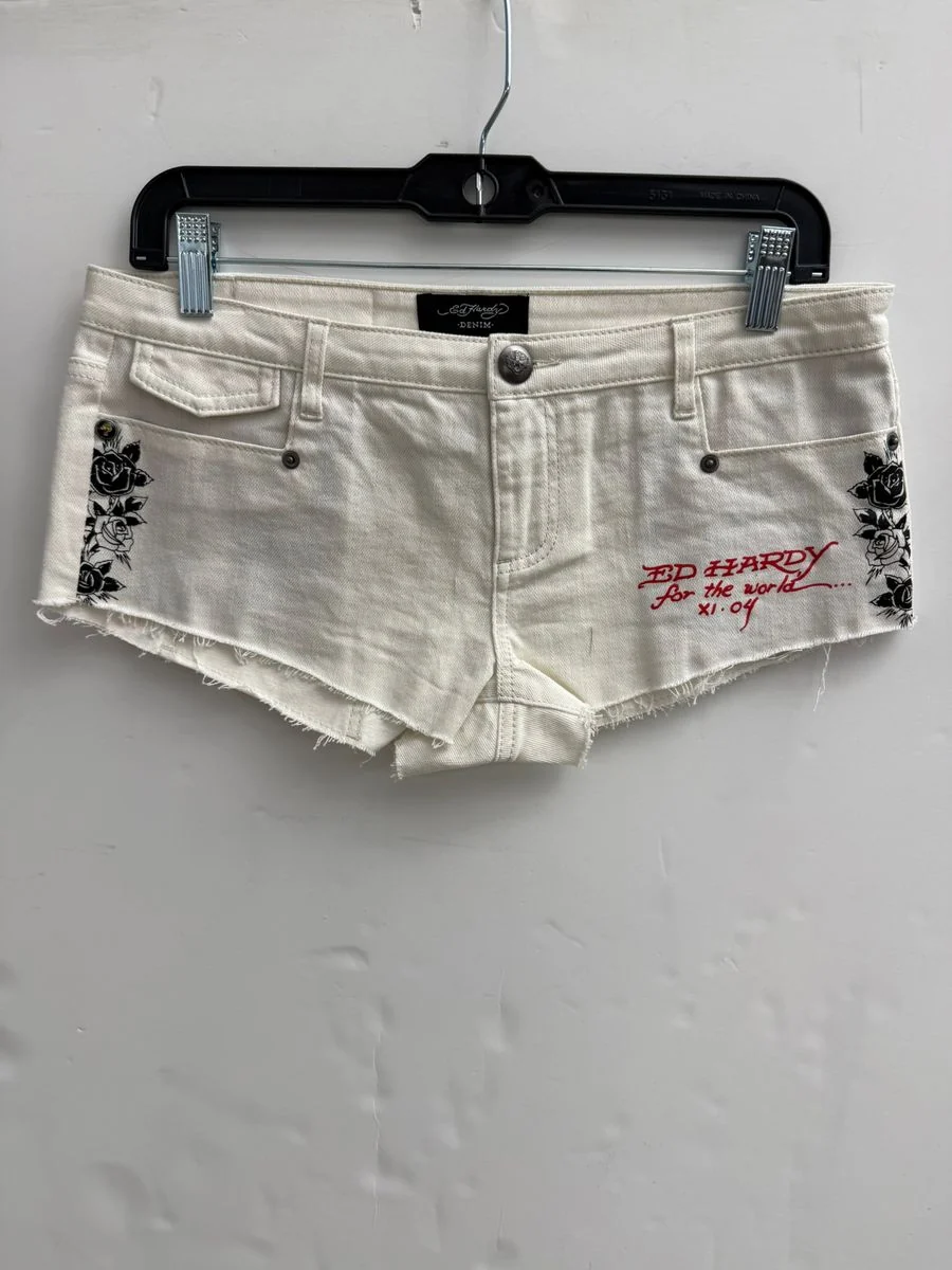 Ed Hardy Horses Shorts - Raw Hem Ivory - Image 6