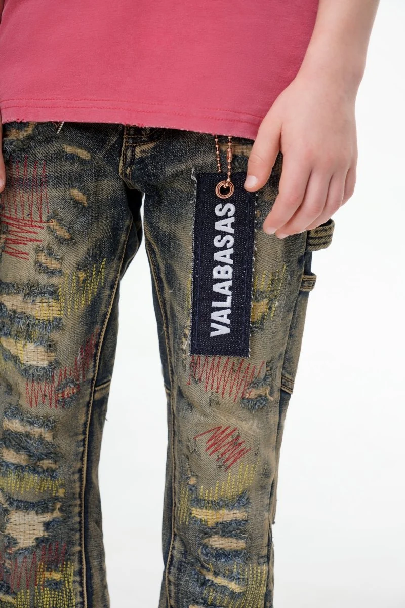 Valabasas Zero Kids Stacked Denim Jeans - Distressed Wash - Image 4
