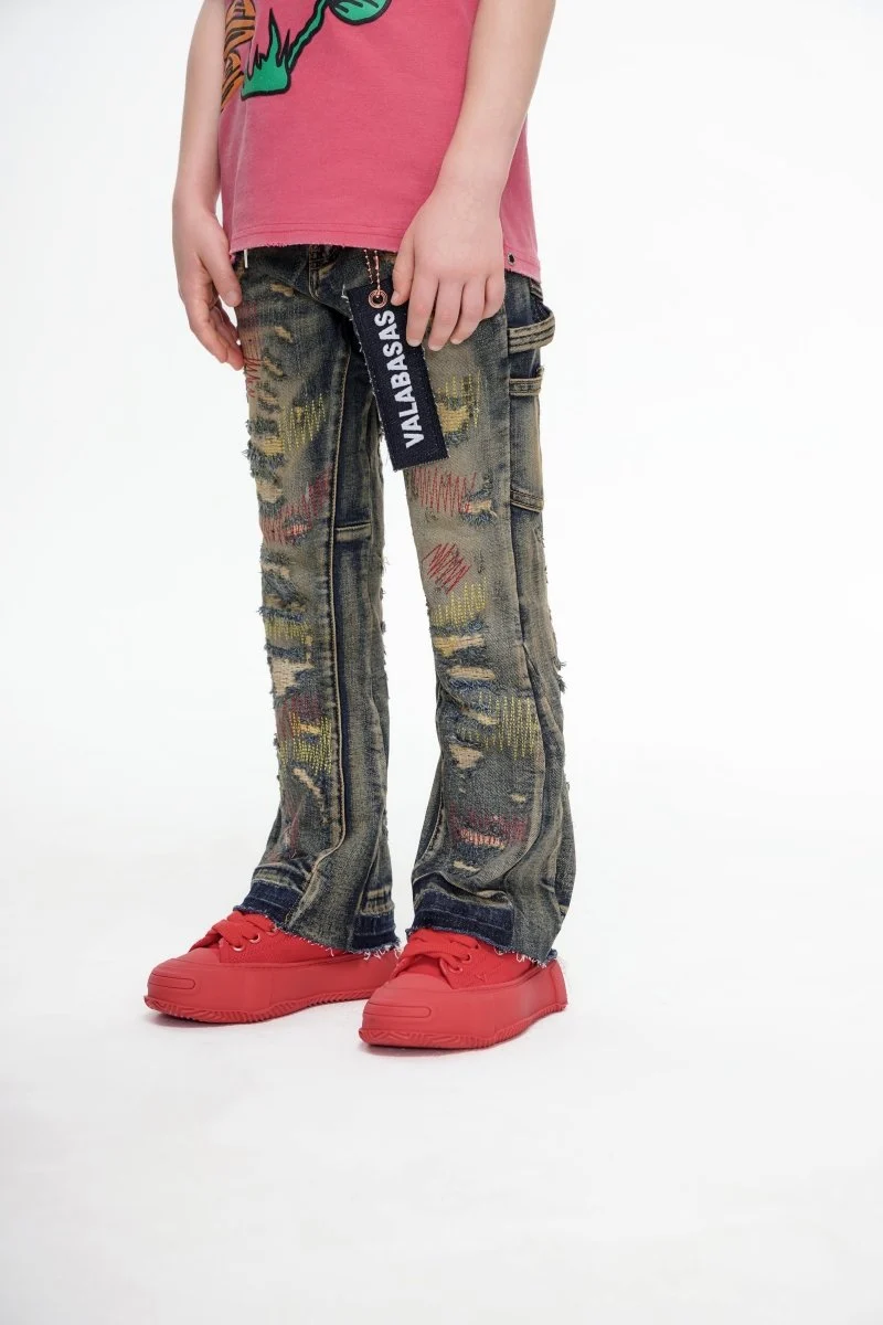Valabasas Zero Kids Stacked Denim Jeans - Distressed Wash - Image 5