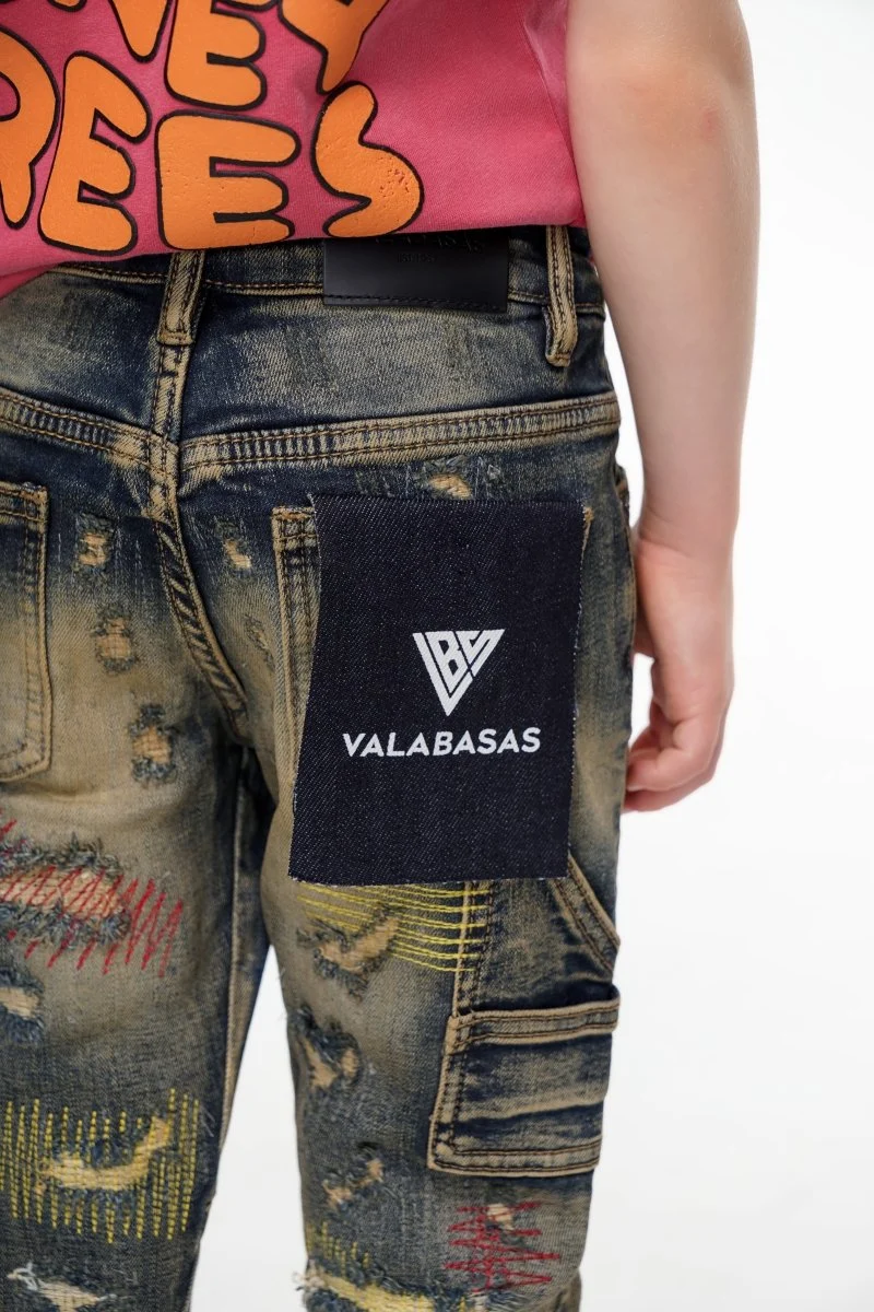 Valabasas Zero Kids Stacked Denim Jeans - Distressed Wash - Image 6