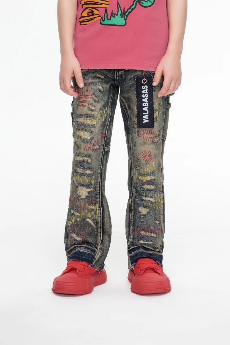 Valabasas Zero Kids Stacked Denim Jeans - Distressed Wash - Image 7