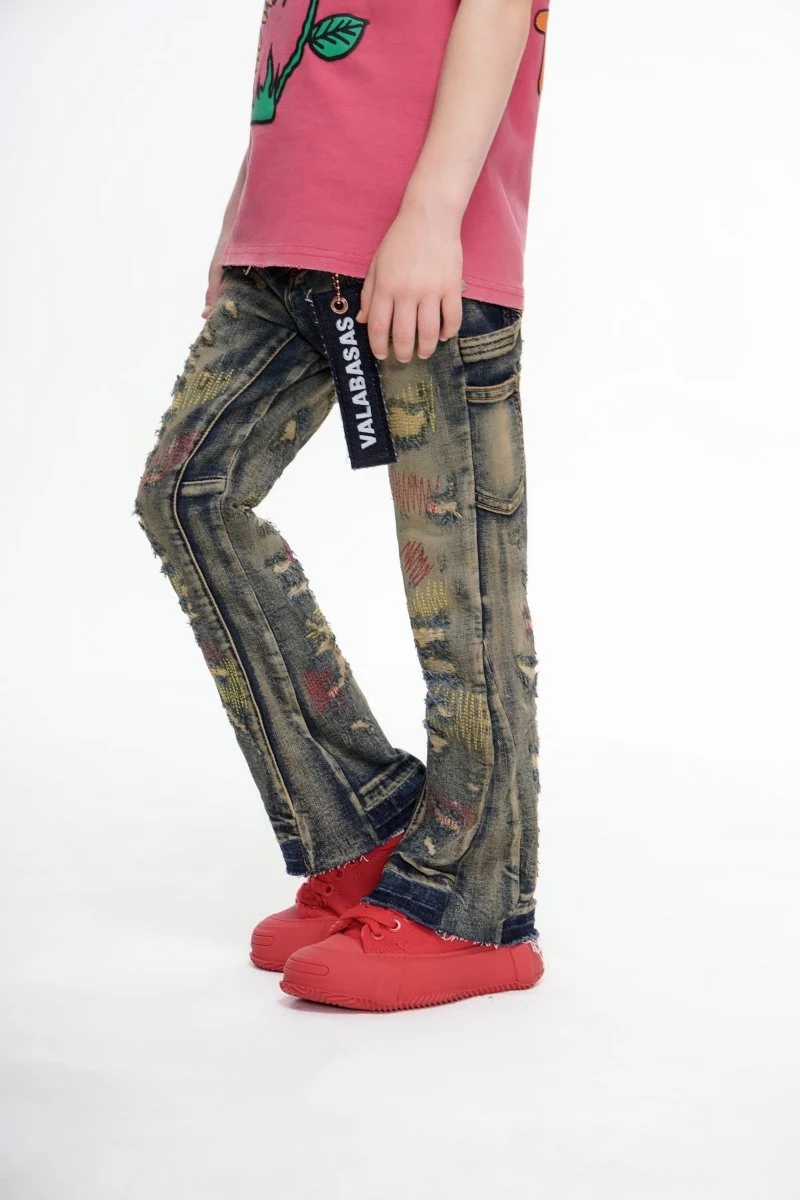 Valabasas Zero Kids Stacked Denim Jeans - Distressed Wash - Image 9